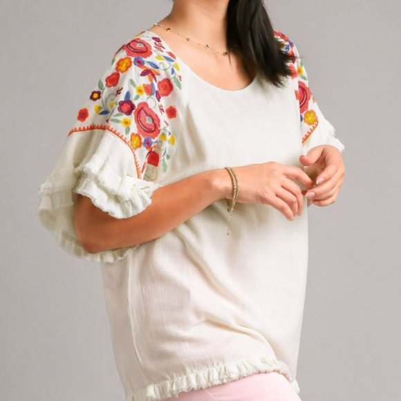 Umgee Drawstring Hem Round Neck Short Sleeve T-Shirt